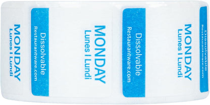 RW Smart 1 Inch x 1 Inch Food Rotation Labels 3500 Dissolvable Food Safety Labels - Premium Trilingual Paper Day Of The Week Labels For Food Storage Or Prep Weekly