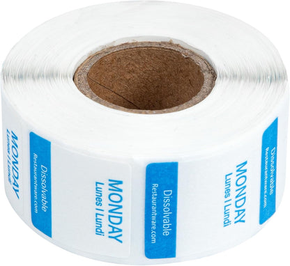 RW Smart 1 Inch x 1 Inch Food Rotation Labels 3500 Dissolvable Food Safety Labels - Premium Trilingual Paper Day Of The Week Labels For Food Storage Or Prep Weekly