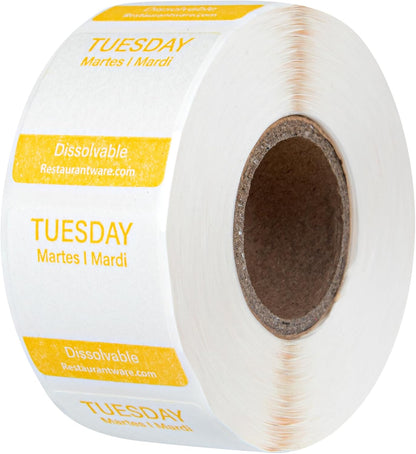 RW Smart 1 Inch x 1 Inch Food Rotation Labels 3500 Dissolvable Food Safety Labels - Premium Trilingual Paper Day Of The Week Labels For Food Storage Or Prep Weekly