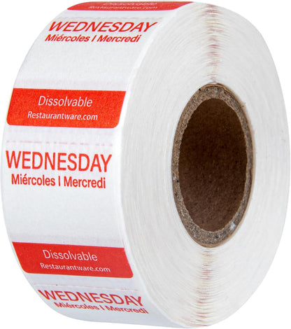 RW Smart 1 Inch x 1 Inch Food Rotation Labels 3500 Dissolvable Food Safety Labels - Premium Trilingual Paper Day Of The Week Labels For Food Storage Or Prep Weekly