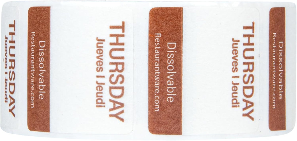 RW Smart 1 Inch x 1 Inch Food Rotation Labels 3500 Dissolvable Food Safety Labels - Premium Trilingual Paper Day Of The Week Labels For Food Storage Or Prep Weekly