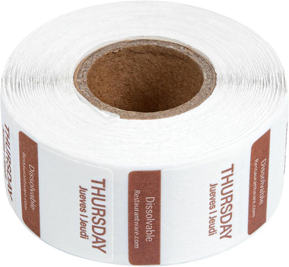 RW Smart 1 Inch x 1 Inch Food Rotation Labels 3500 Dissolvable Food Safety Labels - Premium Trilingual Paper Day Of The Week Labels For Food Storage Or Prep Weekly