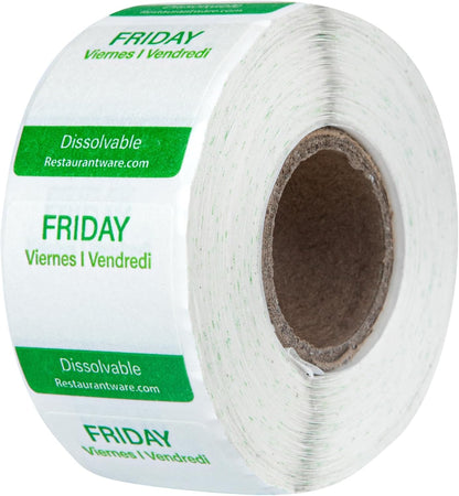 RW Smart 1 Inch x 1 Inch Food Rotation Labels 3500 Dissolvable Food Safety Labels - Premium Trilingual Paper Day Of The Week Labels For Food Storage Or Prep Weekly