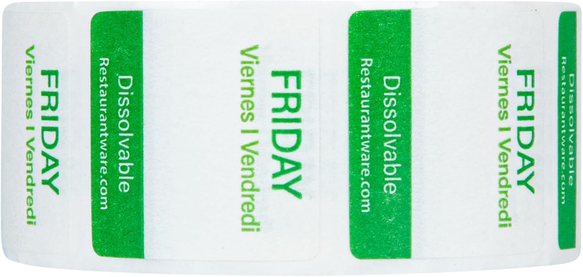 RW Smart 1 Inch x 1 Inch Food Rotation Labels 3500 Dissolvable Food Safety Labels - Premium Trilingual Paper Day Of The Week Labels For Food Storage Or Prep Weekly
