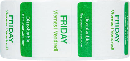 RW Smart 1 Inch x 1 Inch Food Rotation Labels 3500 Dissolvable Food Safety Labels - Premium Trilingual Paper Day Of The Week Labels For Food Storage Or Prep Weekly
