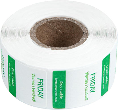 RW Smart 1 Inch x 1 Inch Food Rotation Labels 3500 Dissolvable Food Safety Labels - Premium Trilingual Paper Day Of The Week Labels For Food Storage Or Prep Weekly