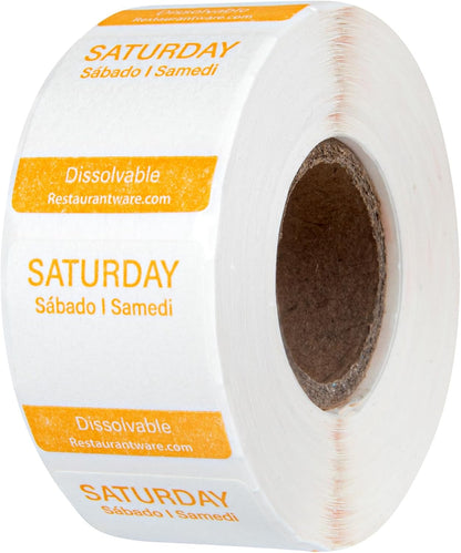 RW Smart 1 Inch x 1 Inch Food Rotation Labels 3500 Dissolvable Food Safety Labels - Premium Trilingual Paper Day Of The Week Labels For Food Storage Or Prep Weekly