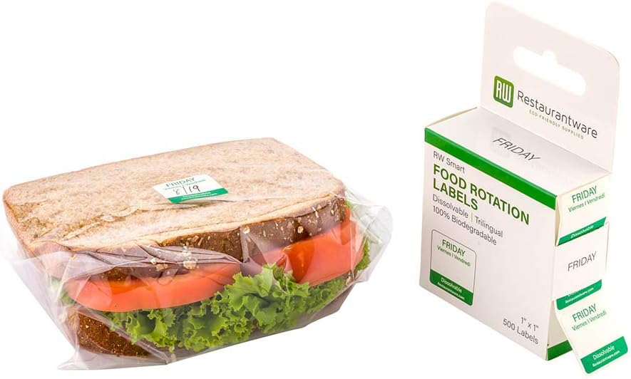 RW Smart 1 Inch x 1 Inch Food Rotation Labels 3500 Dissolvable Food Safety Labels - Premium Trilingual Paper Day Of The Week Labels For Food Storage Or Prep Weekly
