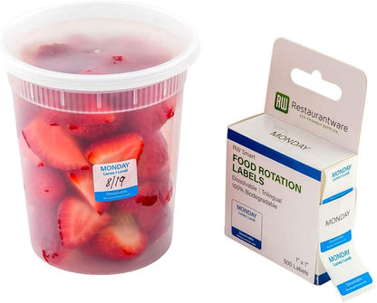 RW Smart 1 Inch x 1 Inch Food Rotation Labels 3500 Dissolvable Food Safety Labels - Premium Trilingual Paper Day Of The Week Labels For Food Storage Or Prep Weekly