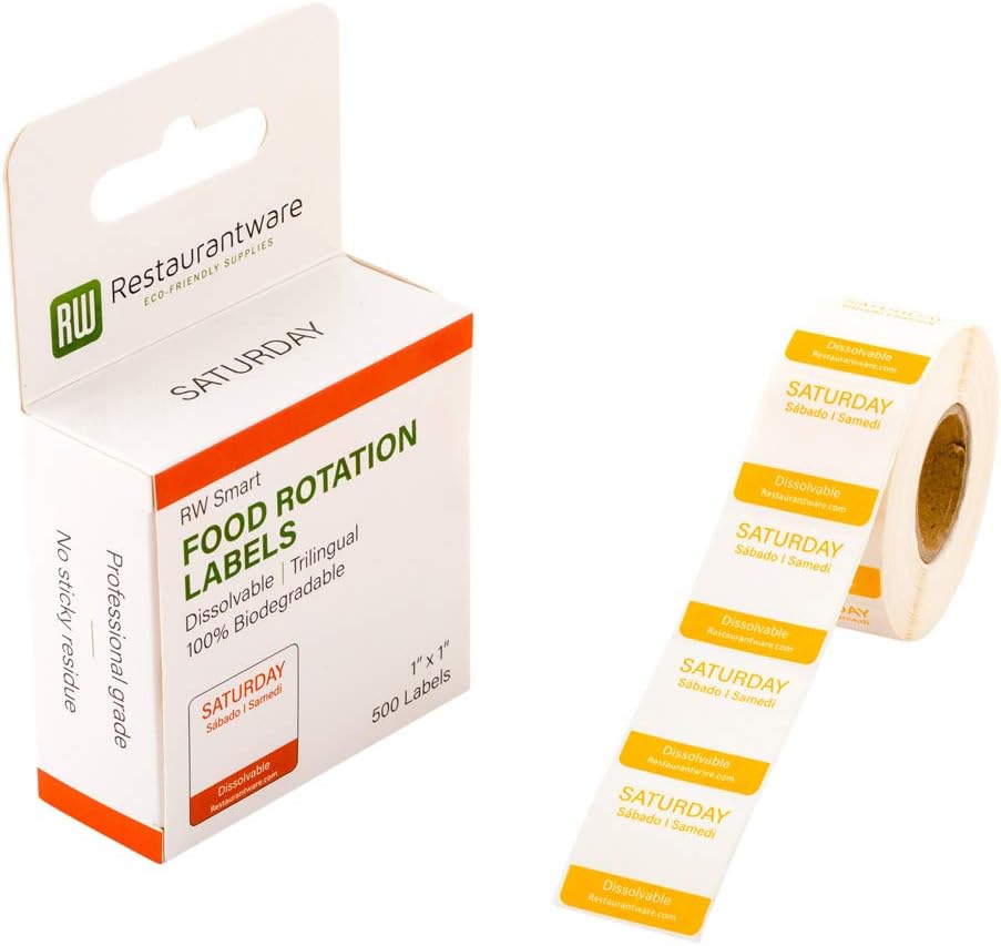 RW Smart 1 Inch x 1 Inch Food Rotation Labels 3500 Dissolvable Food Safety Labels - Premium Trilingual Paper Day Of The Week Labels For Food Storage Or Prep Weekly