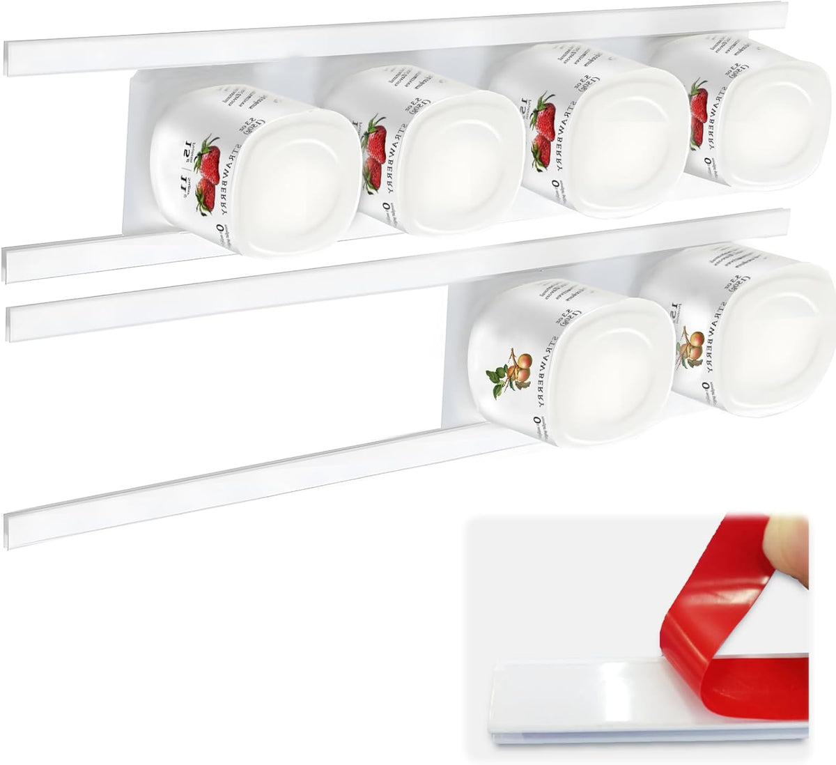 Yogurt Organizer for Fridge, Holder With Adhesive Tapes for 3.75 Inch Greek and Vegan Yogurt