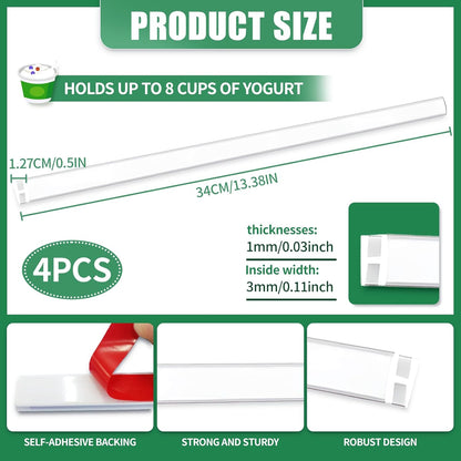 Yogurt Organizer for Fridge, Holder With Adhesive Tapes for 3.75 Inch Greek and Vegan Yogurt