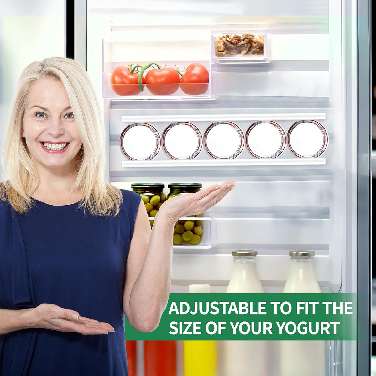 Yogurt Organizer for Fridge, Holder With Adhesive Tapes for 3.75 Inch Greek and Vegan Yogurt