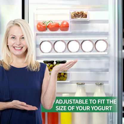 Yogurt Organizer for Fridge, Holder With Adhesive Tapes for 3.75 Inch Greek and Vegan Yogurt