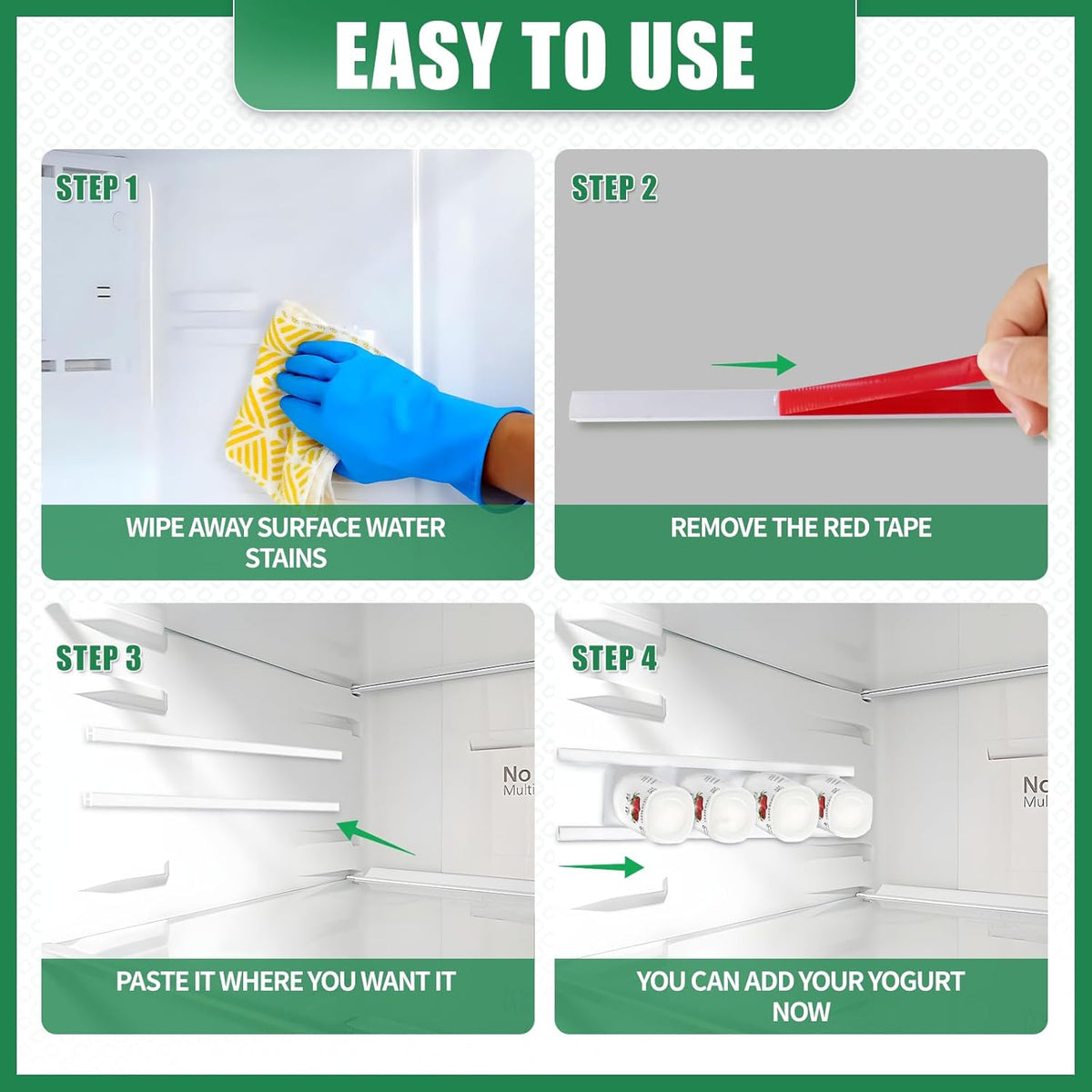 Yogurt Organizer for Fridge, Holder With Adhesive Tapes for 3.75 Inch Greek and Vegan Yogurt