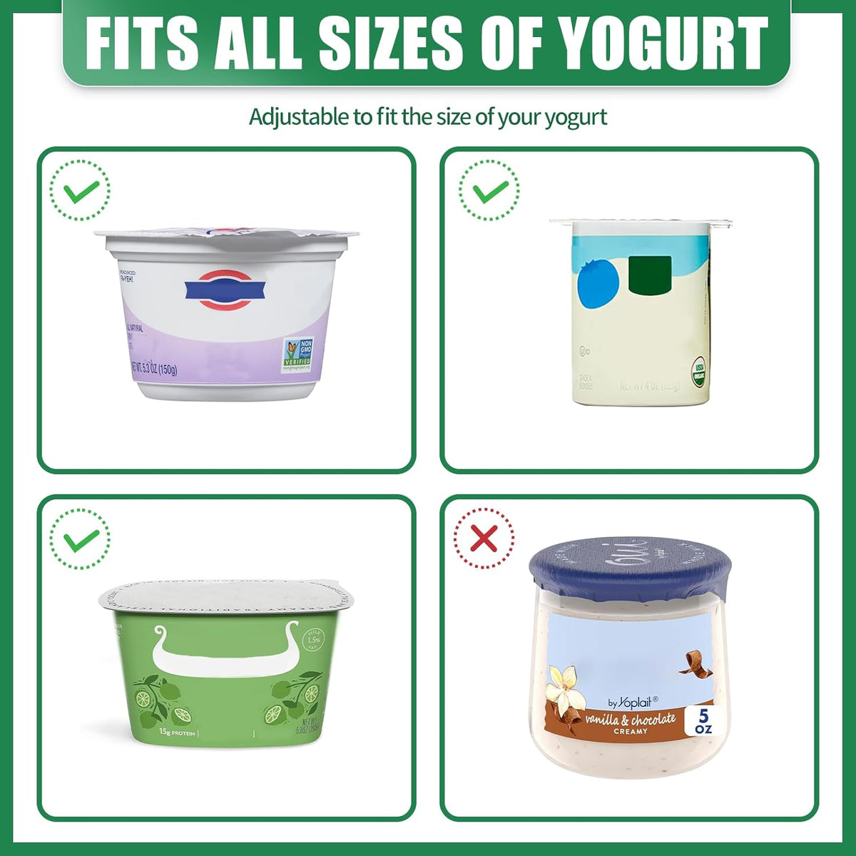 Yogurt Organizer for Fridge, Holder With Adhesive Tapes for 3.75 Inch Greek and Vegan Yogurt