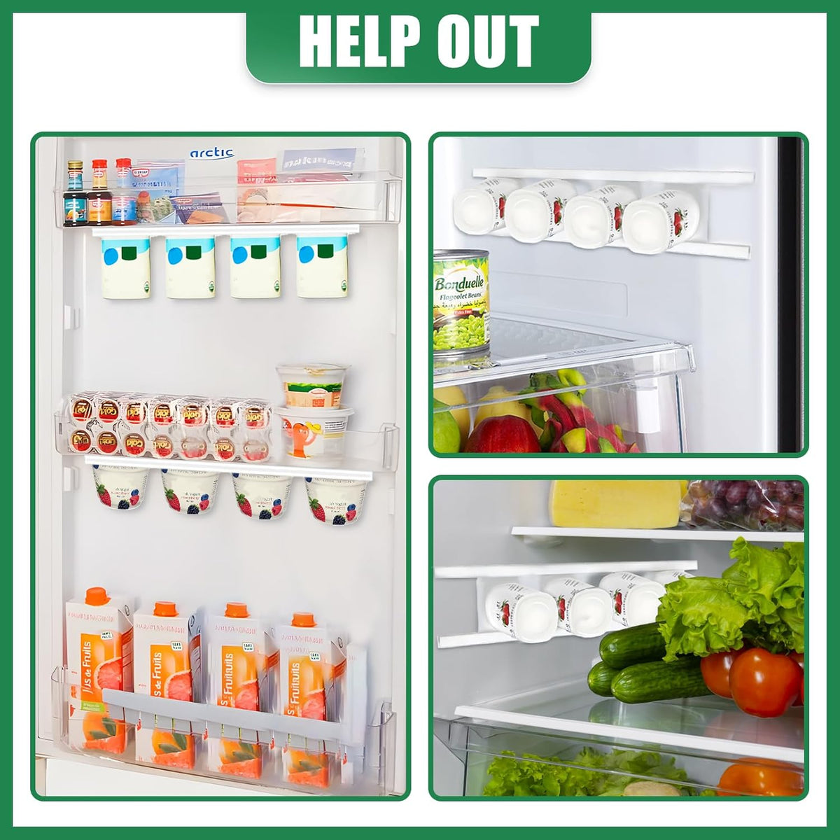 Yogurt Organizer for Fridge, Holder With Adhesive Tapes for 3.75 Inch Greek and Vegan Yogurt