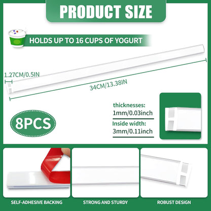 Yogurt Organizer for Fridge, Holder With Adhesive Tapes for 3.75 Inch Greek and Vegan Yogurt