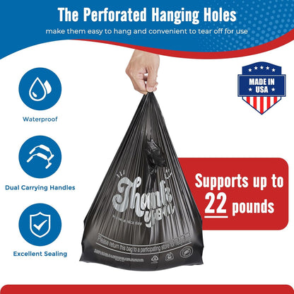 Plastic Bags Thank You Shopping Grocery T-Shirt Bag with Handles | 11.5 x 6.5 x 21" Take Out, To Go, Retail, Restaurants, Store Bags for Small Business in Bulk White (Made in USA)
