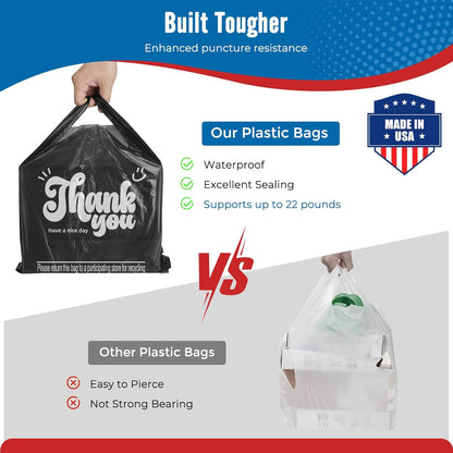 Plastic Bags Thank You Shopping Grocery T-Shirt Bag with Handles | 11.5 x 6.5 x 21" Take Out, To Go, Retail, Restaurants, Store Bags for Small Business in Bulk White (Made in USA)