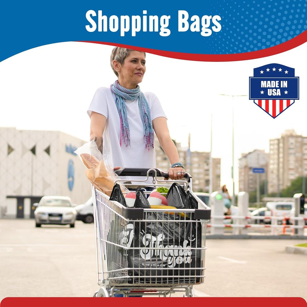 Plastic Bags Thank You Shopping Grocery T-Shirt Bag with Handles | 11.5 x 6.5 x 21" Take Out, To Go, Retail, Restaurants, Store Bags for Small Business in Bulk White (Made in USA)