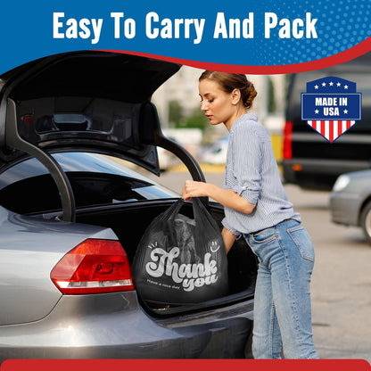 Plastic Bags Thank You Shopping Grocery T-Shirt Bag with Handles | 11.5 x 6.5 x 21" Take Out, To Go, Retail, Restaurants, Store Bags for Small Business in Bulk White (Made in USA)