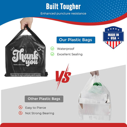 Plastic Bags Thank You Shopping Grocery T-Shirt Bag with Handles | 11.5 x 6.5 x 21" Take Out, To Go, Retail, Restaurants, Store Bags for Small Business in Bulk White (Made in USA)
