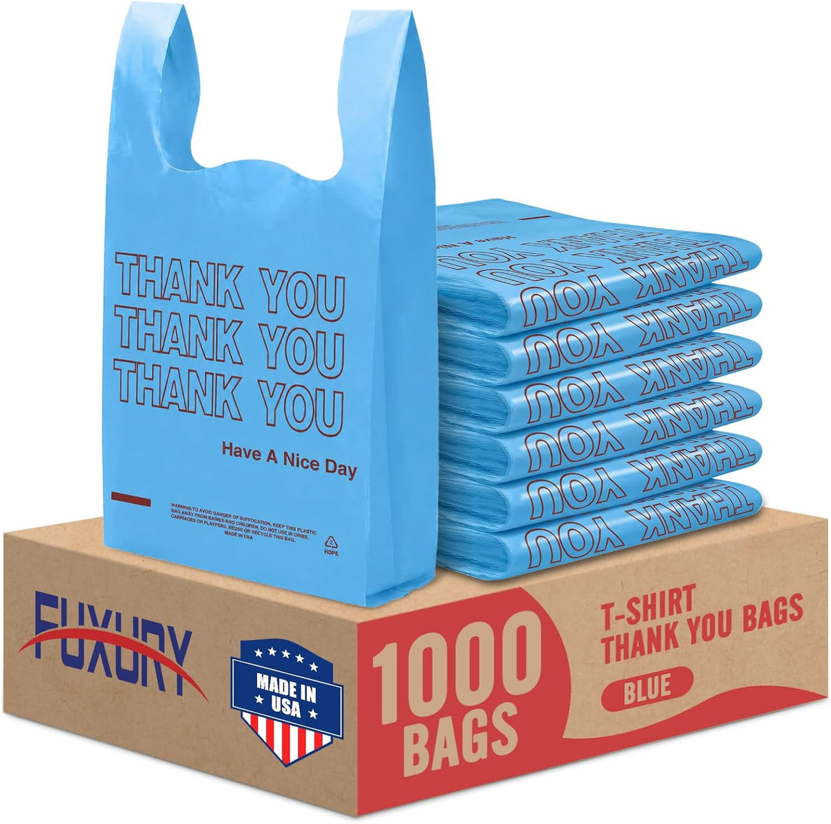 Plastic Bags Thank You Shopping Grocery T-Shirt Bag with Handles | 11.5 x 6.5 x 21" Take Out, To Go, Retail, Restaurants, Store Bags for Small Business in Bulk White (Made in USA)