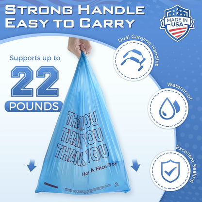 Plastic Bags Thank You Shopping Grocery T-Shirt Bag with Handles | 11.5 x 6.5 x 21" Take Out, To Go, Retail, Restaurants, Store Bags for Small Business in Bulk White (Made in USA)