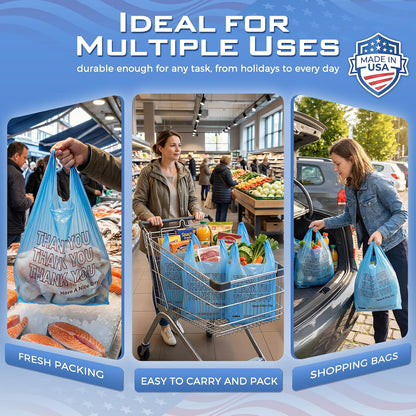 Plastic Bags Thank You Shopping Grocery T-Shirt Bag with Handles | 11.5 x 6.5 x 21" Take Out, To Go, Retail, Restaurants, Store Bags for Small Business in Bulk White (Made in USA)