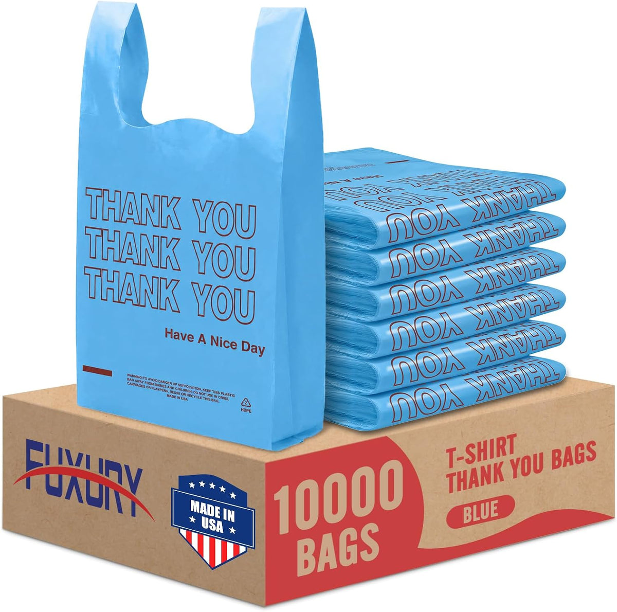 Plastic Bags Thank You Shopping Grocery T-Shirt Bag with Handles | 11.5 x 6.5 x 21" Take Out, To Go, Retail, Restaurants, Store Bags for Small Business in Bulk White (Made in USA)