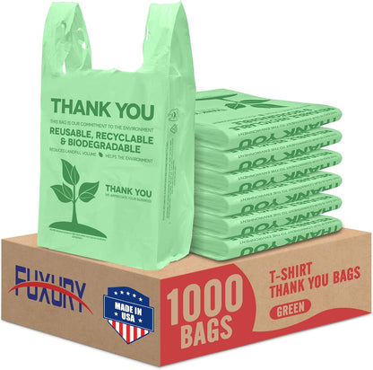 Plastic Bags Thank You Shopping Grocery T-Shirt Bag with Handles | 11.5 x 6.5 x 21" Take Out, To Go, Retail, Restaurants, Store Bags for Small Business in Bulk White (Made in USA)
