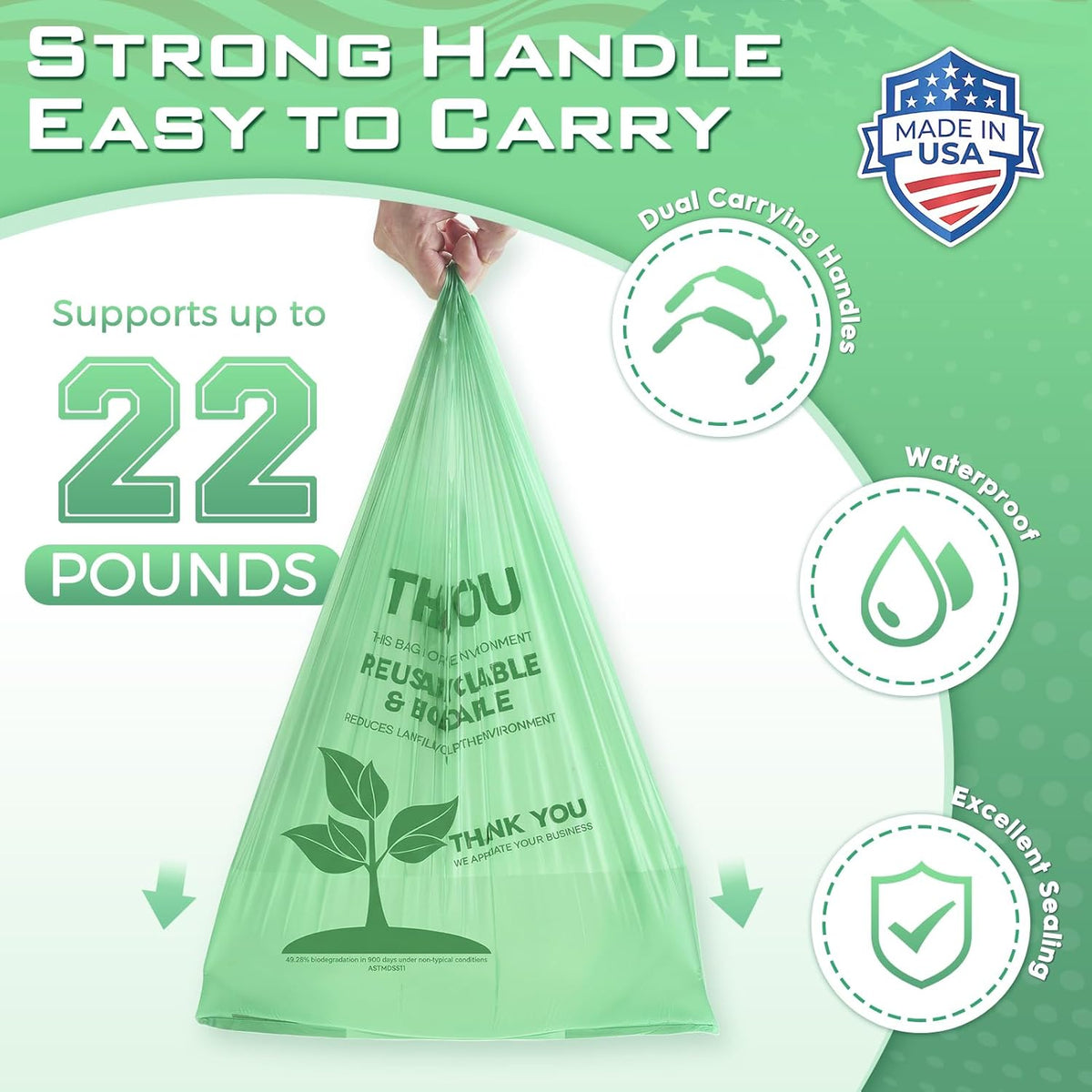 Plastic Bags Thank You Shopping Grocery T-Shirt Bag with Handles | 11.5 x 6.5 x 21" Take Out, To Go, Retail, Restaurants, Store Bags for Small Business in Bulk White (Made in USA)