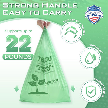 Plastic Bags Thank You Shopping Grocery T-Shirt Bag with Handles | 11.5 x 6.5 x 21" Take Out, To Go, Retail, Restaurants, Store Bags for Small Business in Bulk White (Made in USA)