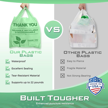 Plastic Bags Thank You Shopping Grocery T-Shirt Bag with Handles | 11.5 x 6.5 x 21" Take Out, To Go, Retail, Restaurants, Store Bags for Small Business in Bulk White (Made in USA)