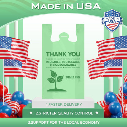 Plastic Bags Thank You Shopping Grocery T-Shirt Bag with Handles | 11.5 x 6.5 x 21" Take Out, To Go, Retail, Restaurants, Store Bags for Small Business in Bulk White (Made in USA)