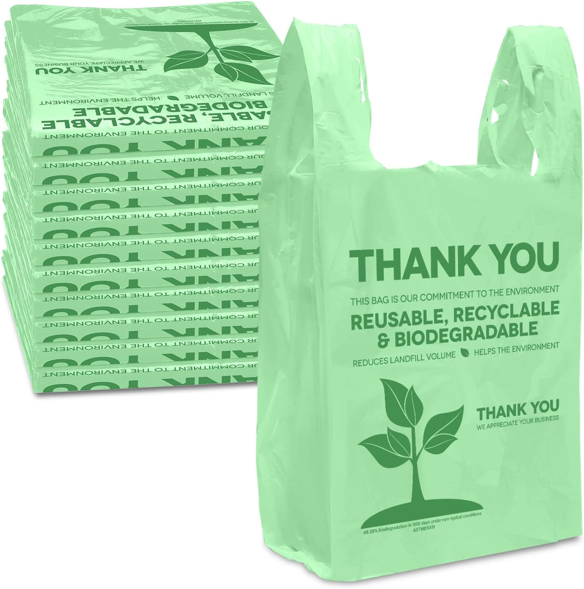 Plastic Bags Thank You Shopping Grocery T-Shirt Bag with Handles | 11.5 x 6.5 x 21" Take Out, To Go, Retail, Restaurants, Store Bags for Small Business in Bulk White (Made in USA)