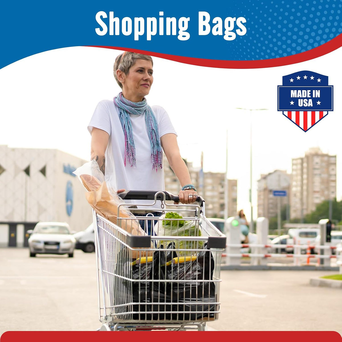 Plastic Bags Thank You Shopping Grocery T-Shirt Bag with Handles | 11.5 x 6.5 x 21" Take Out, To Go, Retail, Restaurants, Store Bags for Small Business in Bulk White (Made in USA)