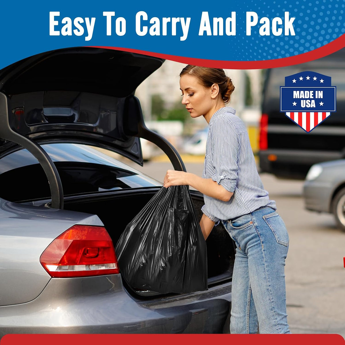 Plastic Bags Thank You Shopping Grocery T-Shirt Bag with Handles | 11.5 x 6.5 x 21" Take Out, To Go, Retail, Restaurants, Store Bags for Small Business in Bulk White (Made in USA)