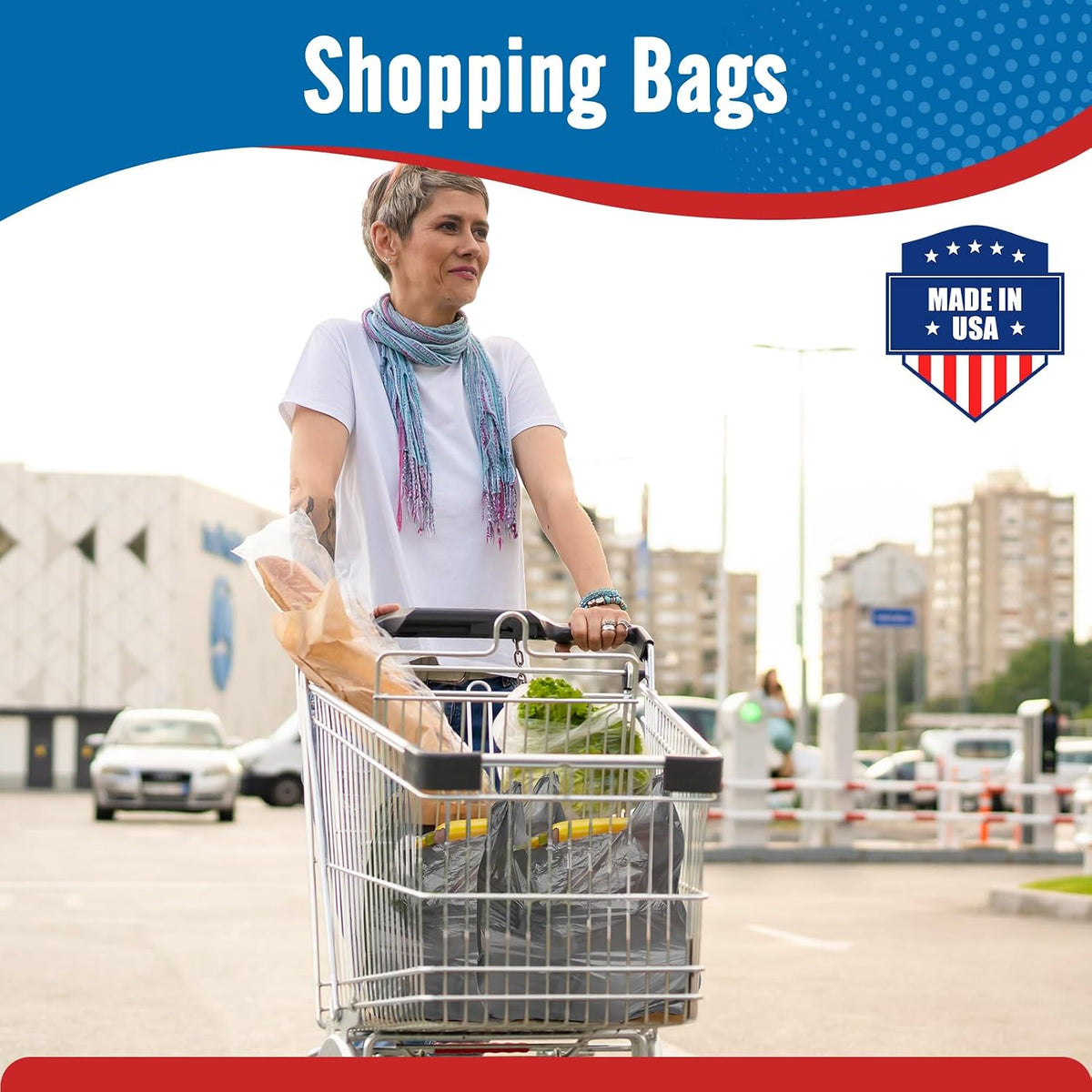 Plastic Bags Thank You Shopping Grocery T-Shirt Bag with Handles | 11.5 x 6.5 x 21" Take Out, To Go, Retail, Restaurants, Store Bags for Small Business in Bulk White (Made in USA)