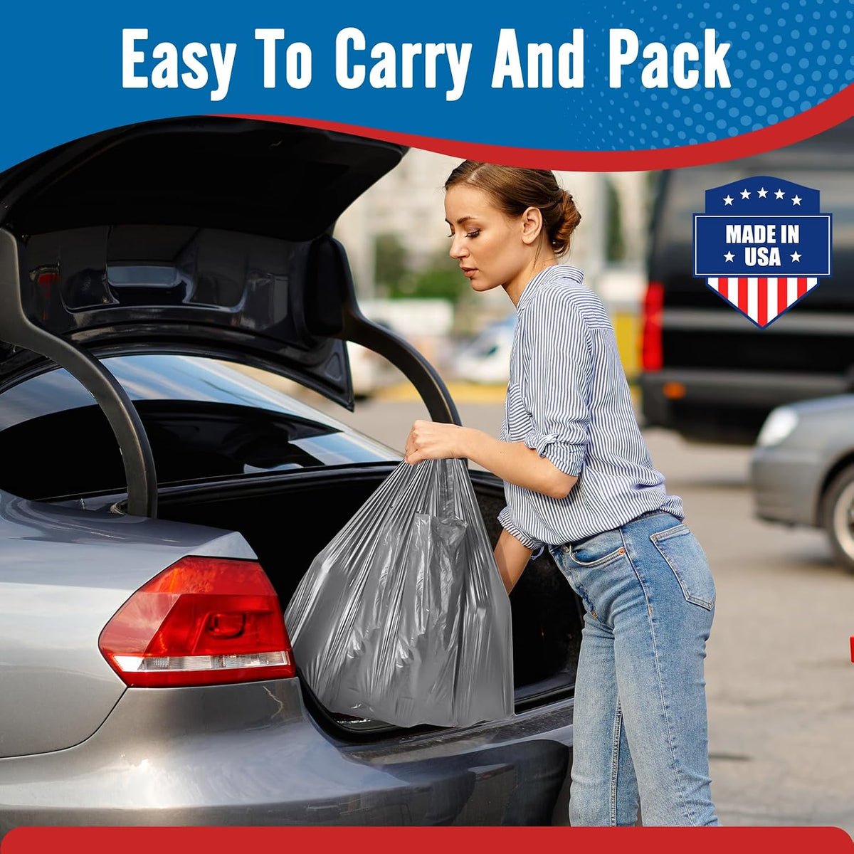 Plastic Bags Thank You Shopping Grocery T-Shirt Bag with Handles | 11.5 x 6.5 x 21" Take Out, To Go, Retail, Restaurants, Store Bags for Small Business in Bulk White (Made in USA)