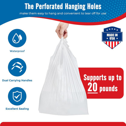 Plastic Bags Thank You Shopping Grocery T-Shirt Bag with Handles | 11.5 x 6.5 x 21" Take Out, To Go, Retail, Restaurants, Store Bags for Small Business in Bulk White (Made in USA)