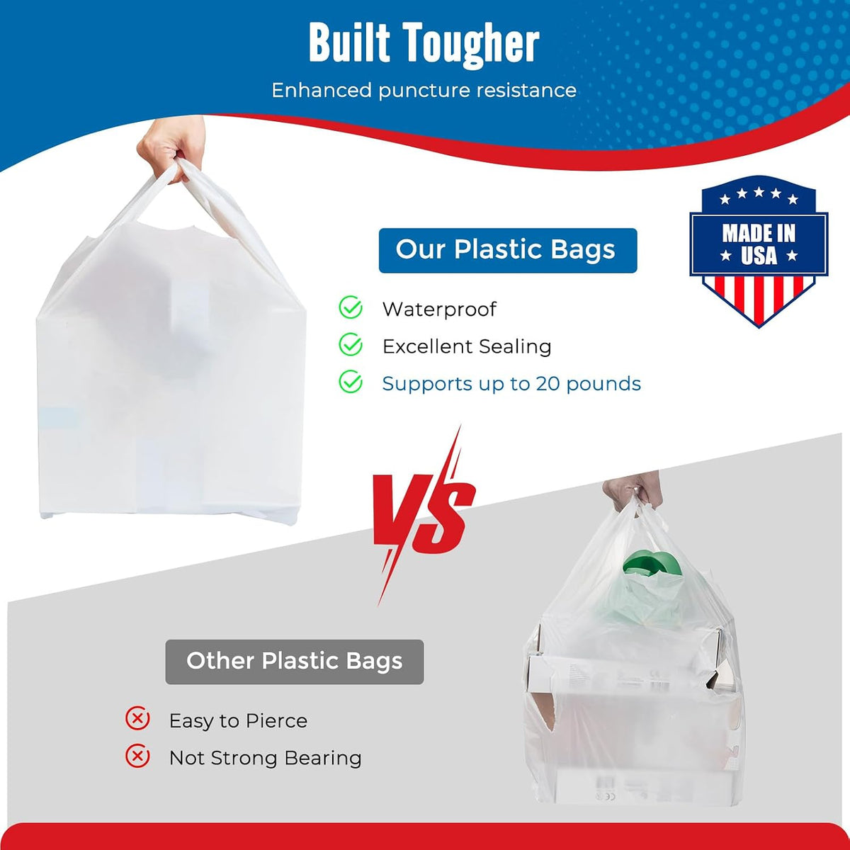 Plastic Bags Thank You Shopping Grocery T-Shirt Bag with Handles | 11.5 x 6.5 x 21" Take Out, To Go, Retail, Restaurants, Store Bags for Small Business in Bulk White (Made in USA)