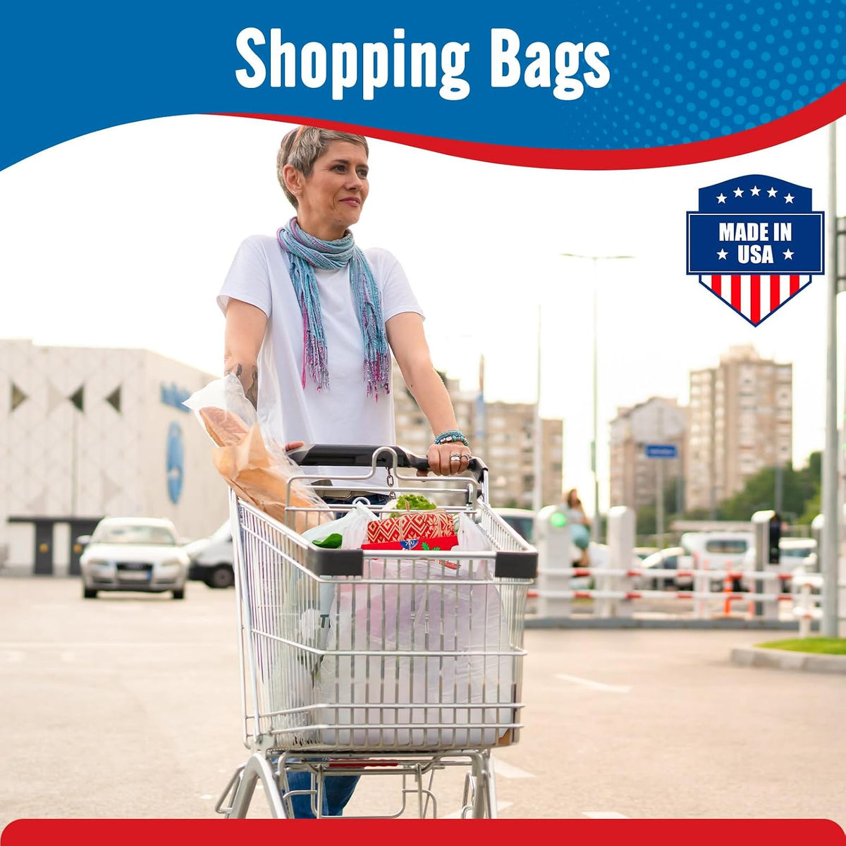 Plastic Bags Thank You Shopping Grocery T-Shirt Bag with Handles | 11.5 x 6.5 x 21" Take Out, To Go, Retail, Restaurants, Store Bags for Small Business in Bulk White (Made in USA)