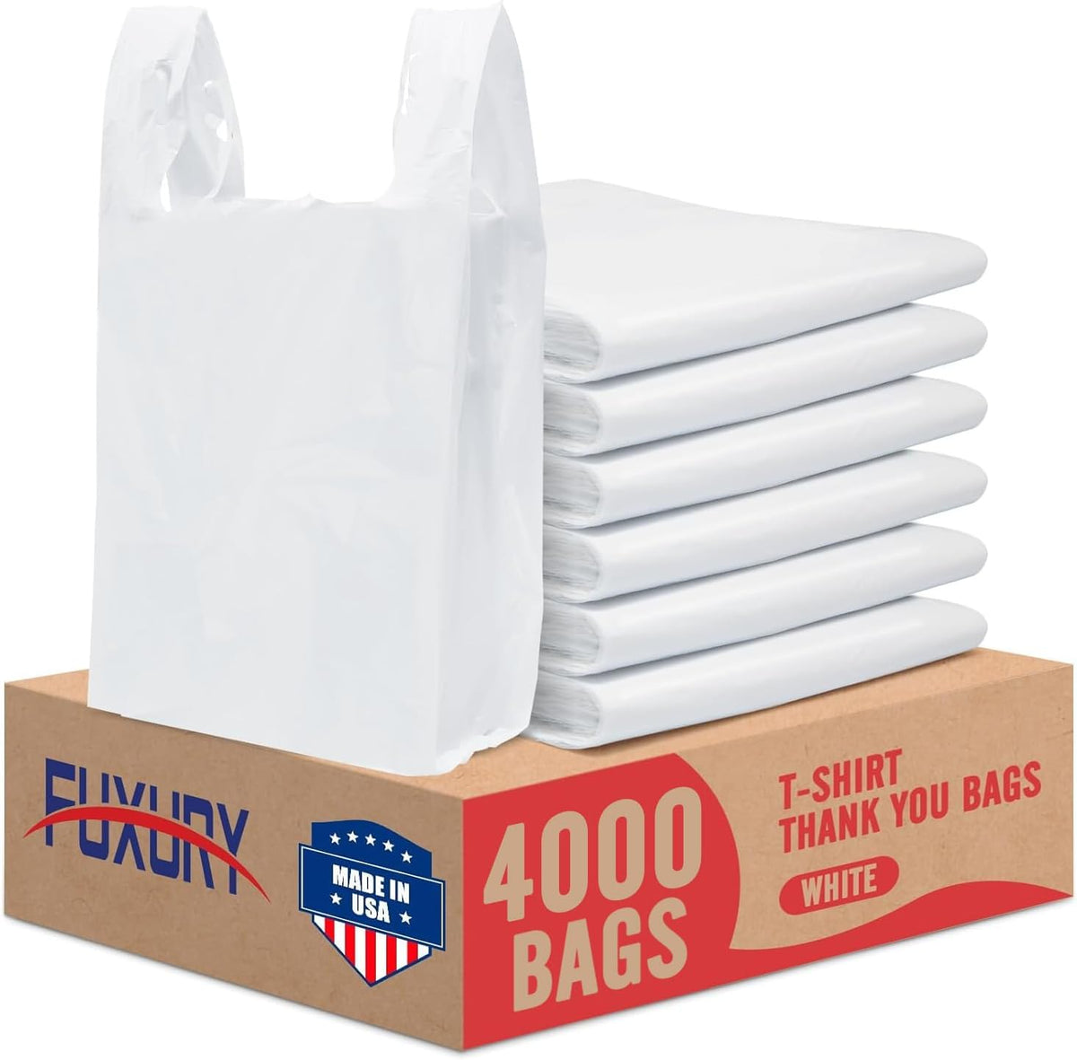 Plastic Bags Thank You Shopping Grocery T-Shirt Bag with Handles | 11.5 x 6.5 x 21" Take Out, To Go, Retail, Restaurants, Store Bags for Small Business in Bulk White (Made in USA)