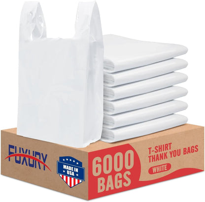 Plastic Bags Thank You Shopping Grocery T-Shirt Bag with Handles | 11.5 x 6.5 x 21" Take Out, To Go, Retail, Restaurants, Store Bags for Small Business in Bulk White (Made in USA)