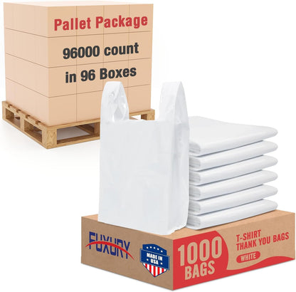 Plastic Bags Thank You Shopping Grocery T-Shirt Bag with Handles | 11.5 x 6.5 x 21" Take Out, To Go, Retail, Restaurants, Store Bags for Small Business in Bulk White (Made in USA)