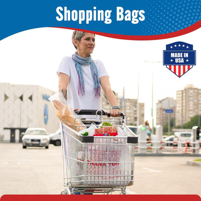 Plastic Bags Thank You Shopping Grocery T-Shirt Bag with Handles | 11.5 x 6.5 x 21" Take Out, To Go, Retail, Restaurants, Store Bags for Small Business in Bulk White (Made in USA)