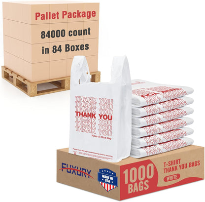 Plastic Bags Thank You Shopping Grocery T-Shirt Bag with Handles | 11.5 x 6.5 x 21" Take Out, To Go, Retail, Restaurants, Store Bags for Small Business in Bulk White (Made in USA)