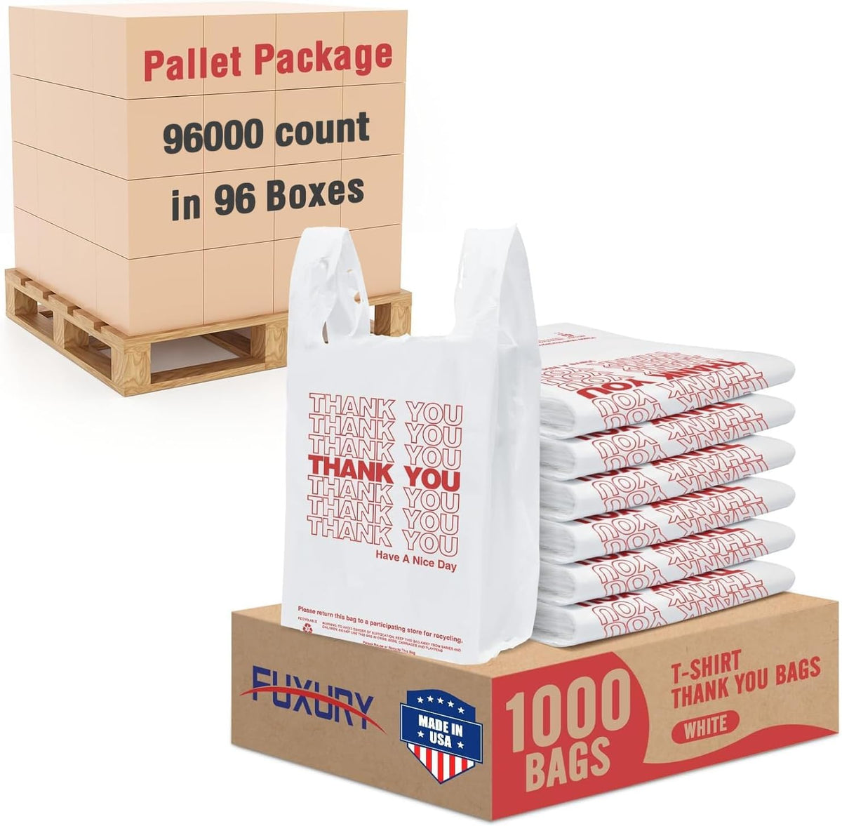 Plastic Bags Thank You Shopping Grocery T-Shirt Bag with Handles | 11.5 x 6.5 x 21" Take Out, To Go, Retail, Restaurants, Store Bags for Small Business in Bulk White (Made in USA)